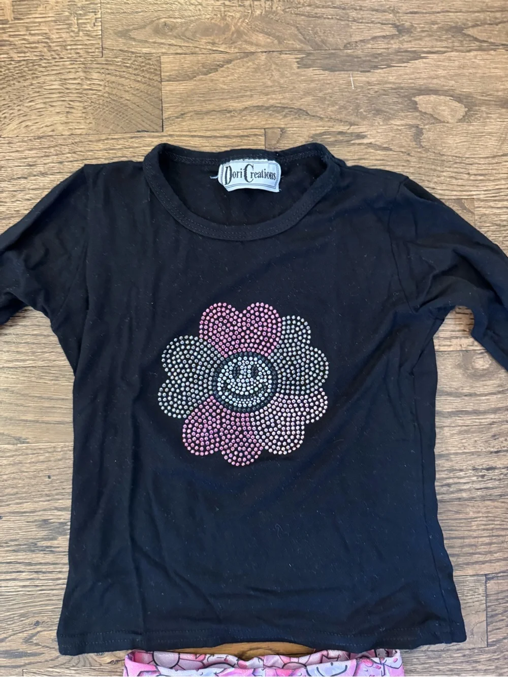 Dori Creations Set with Black Long-Sleeve Top & Pink Smile Leggings